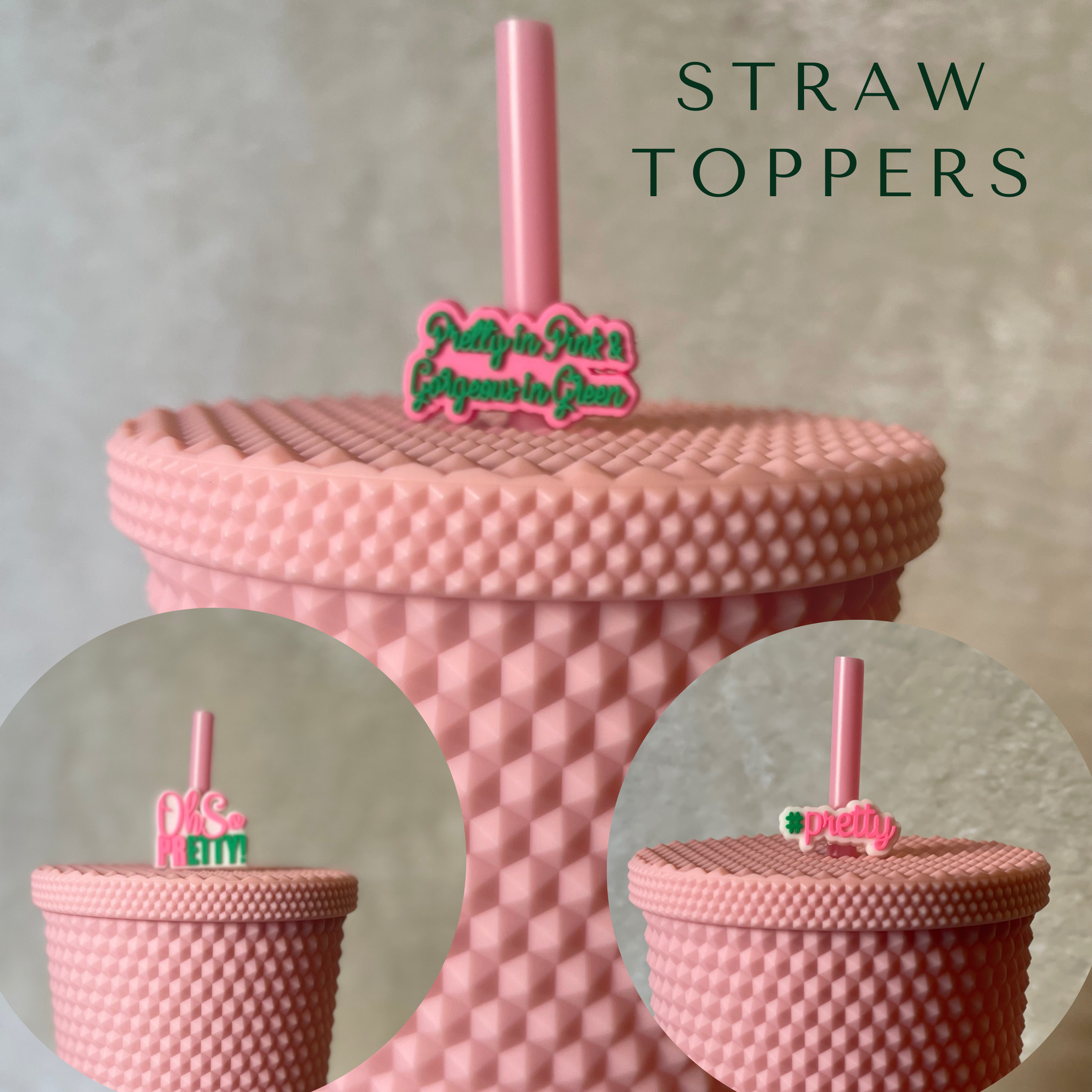 Blush bow straw topper