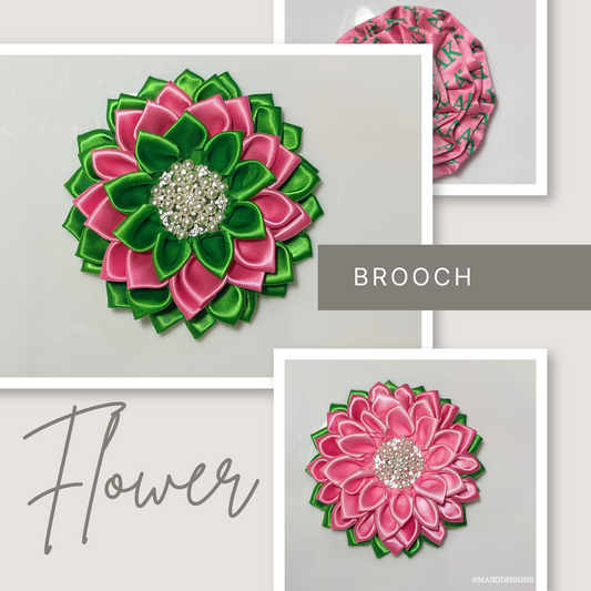 Pink and Green Silk Flower Brooch