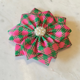 Pink and Green Silk Flower Brooch