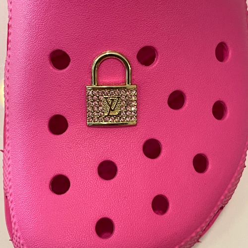 Designer Shoe Charms LV Lock (Pink Rhinestones)